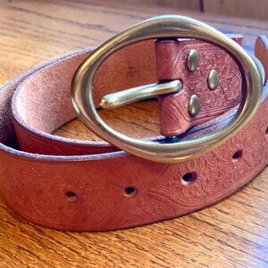 Y2K 90s Candies Womens M Tooled Leather Belt Brown Embossed Studs Brass Buckle
